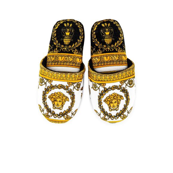 Versace I Heart Baroque White Cotton Slippers Size S - Picture 1 of 8